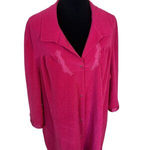 Vanity Fair Womens Pink Embroidered Button Up Housecoat Robe Jacket 3XL Barbie